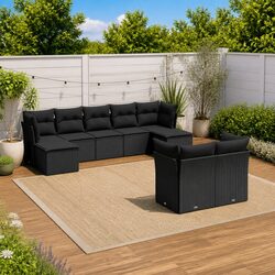 High-Quality Outdoor Garden Sofa Set with Cushions - Black