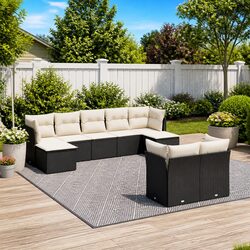 9-Piece Modular Black Garden Sofa Set for Outdoor Spaces