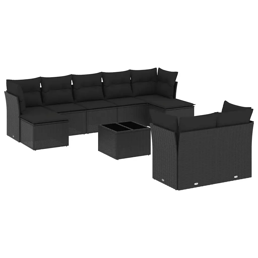 10 Piece Black Poly Rattan Garden Sofa Set