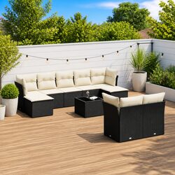 10-Piece Modular Garden Sofa Set in Black Poly Rattan