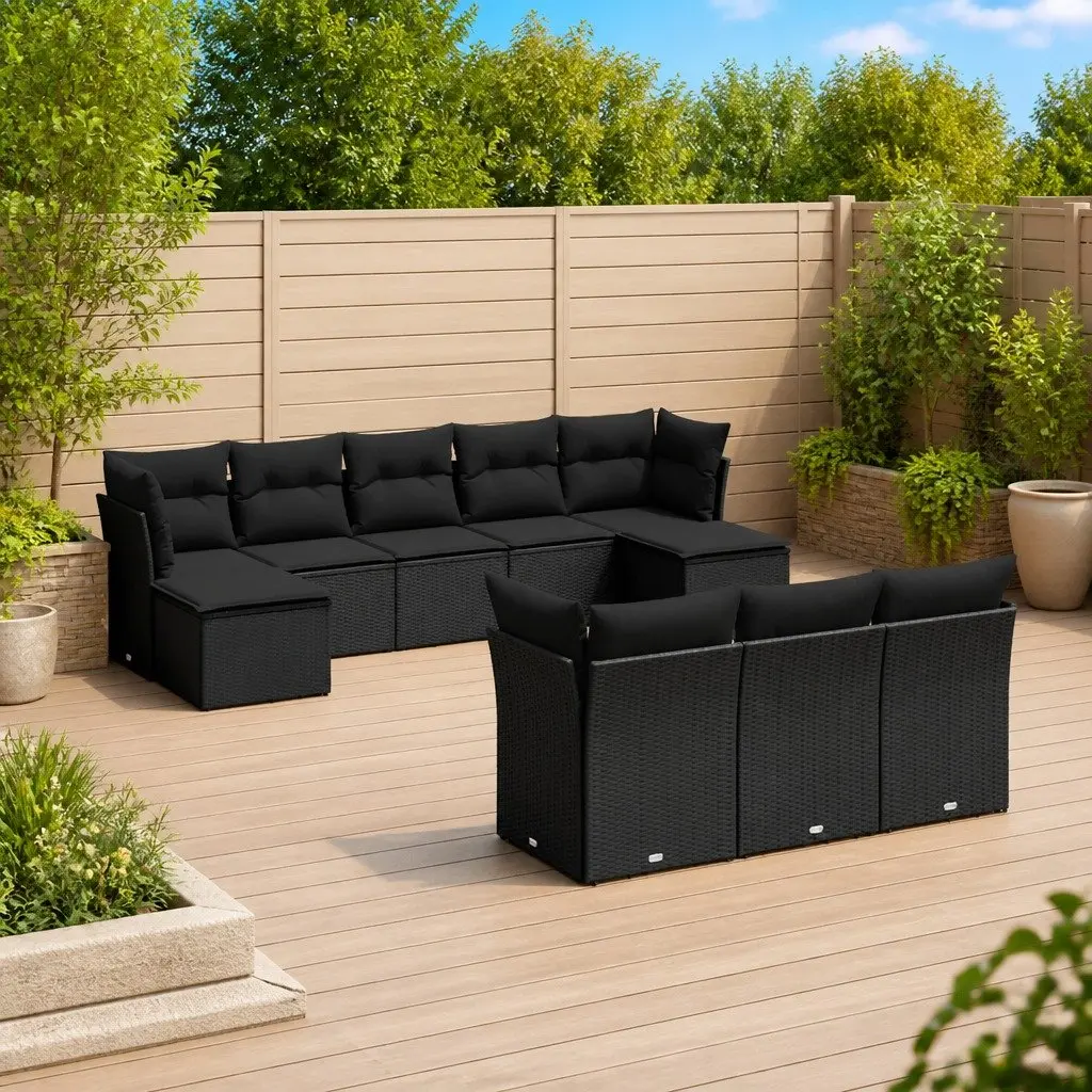 Garden Sofa Set PE Rattan 10 Piece Outdoor Furniture Black Modular