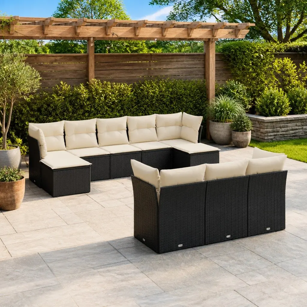 10-Piece Modular Black Patio Sofa Set
