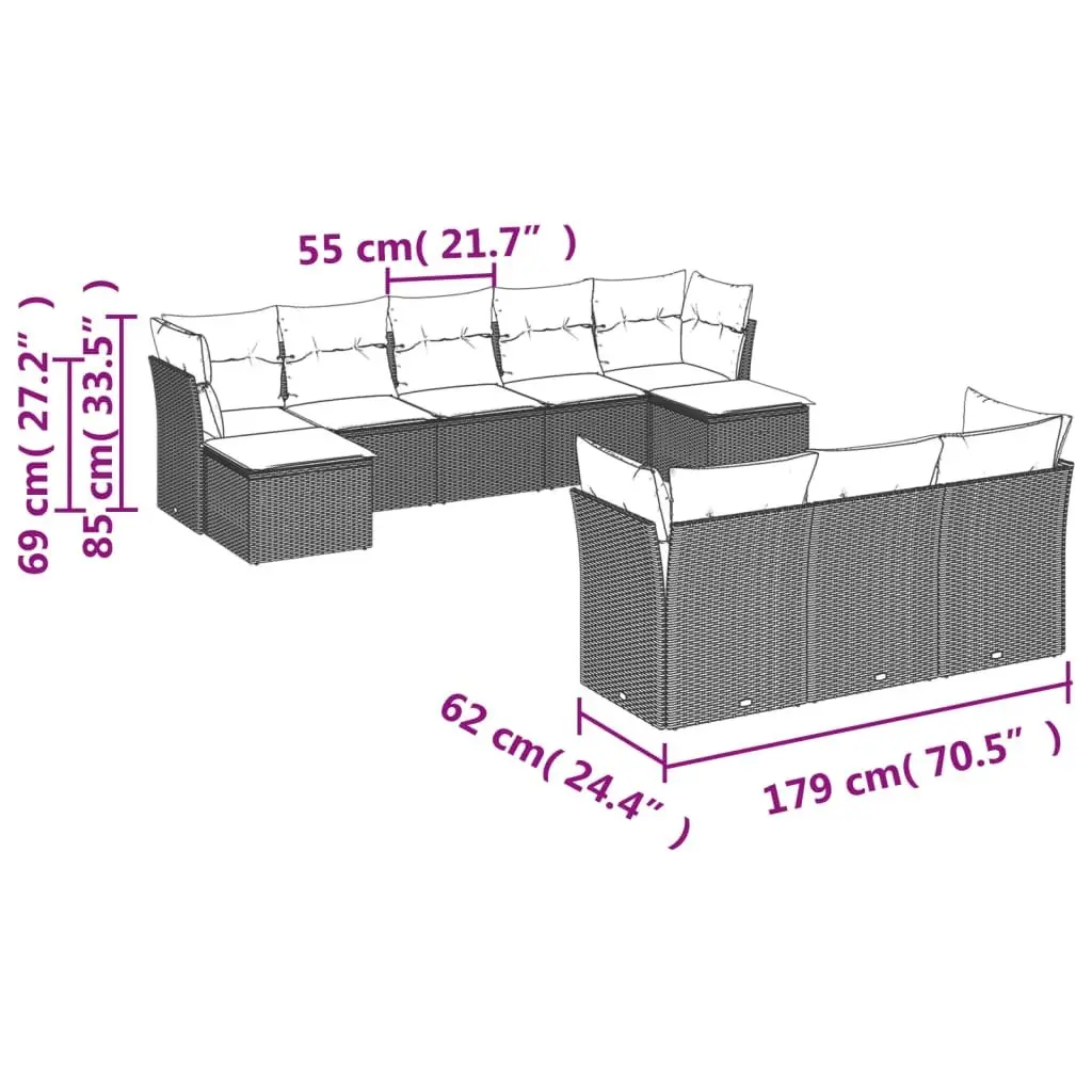 10-Piece Modular Black Patio Sofa Set