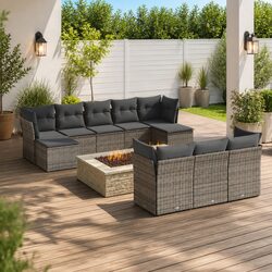 10 Piece Outdoor Patio Sofa Set with Grey Cushions