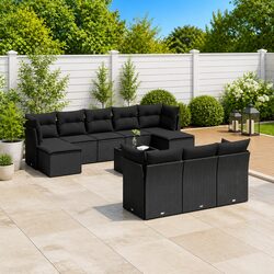 Premium 11 Piece Black Poly Rattan Garden Sofa Set