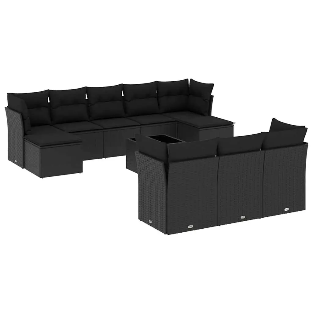 11 Piece Black Poly Rattan Garden Sofa Set