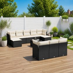 Premium 11-Piece Black Rattan Garden Sofa Set