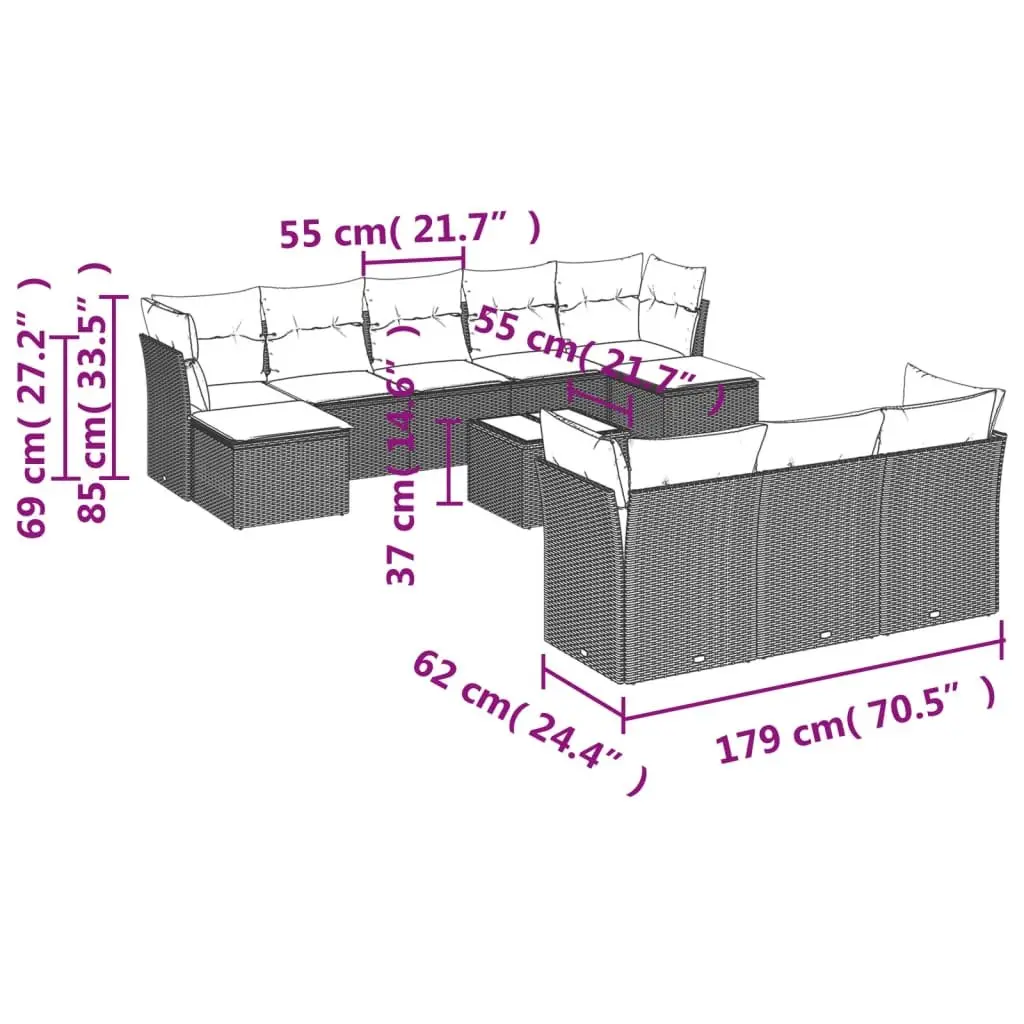11-Piece Black Rattan Garden Sofa Set