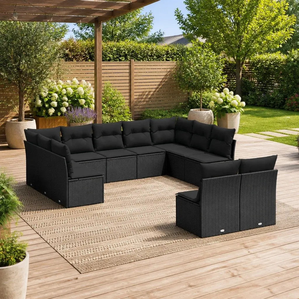 11-Piece Garden Sofa Set in Black Rattan