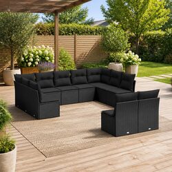 Premium 11-Piece Garden Sofa Set in Black Rattan
