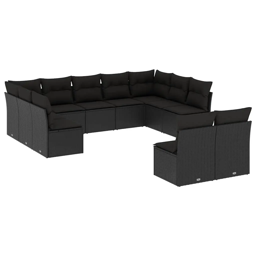 11-Piece Garden Sofa Set in Black Rattan