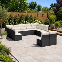 11-Piece Black Outdoor Modular Garden Sofa Set
