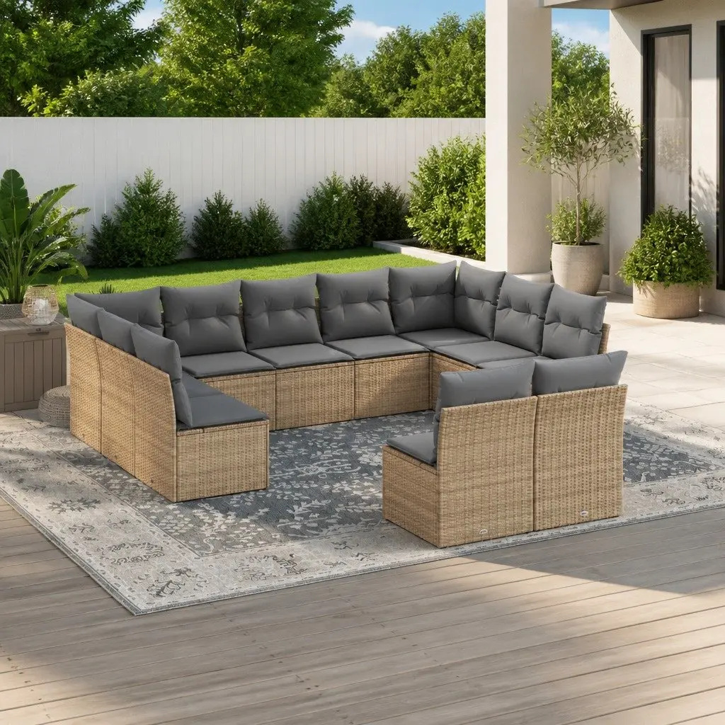 Garden Sofa Set PE Rattan 11 Piece Beige Cushions Outdoor Furniture