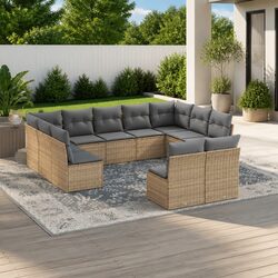 Premium 11-Piece Garden Sofa Set with Beige Rattan Cushions