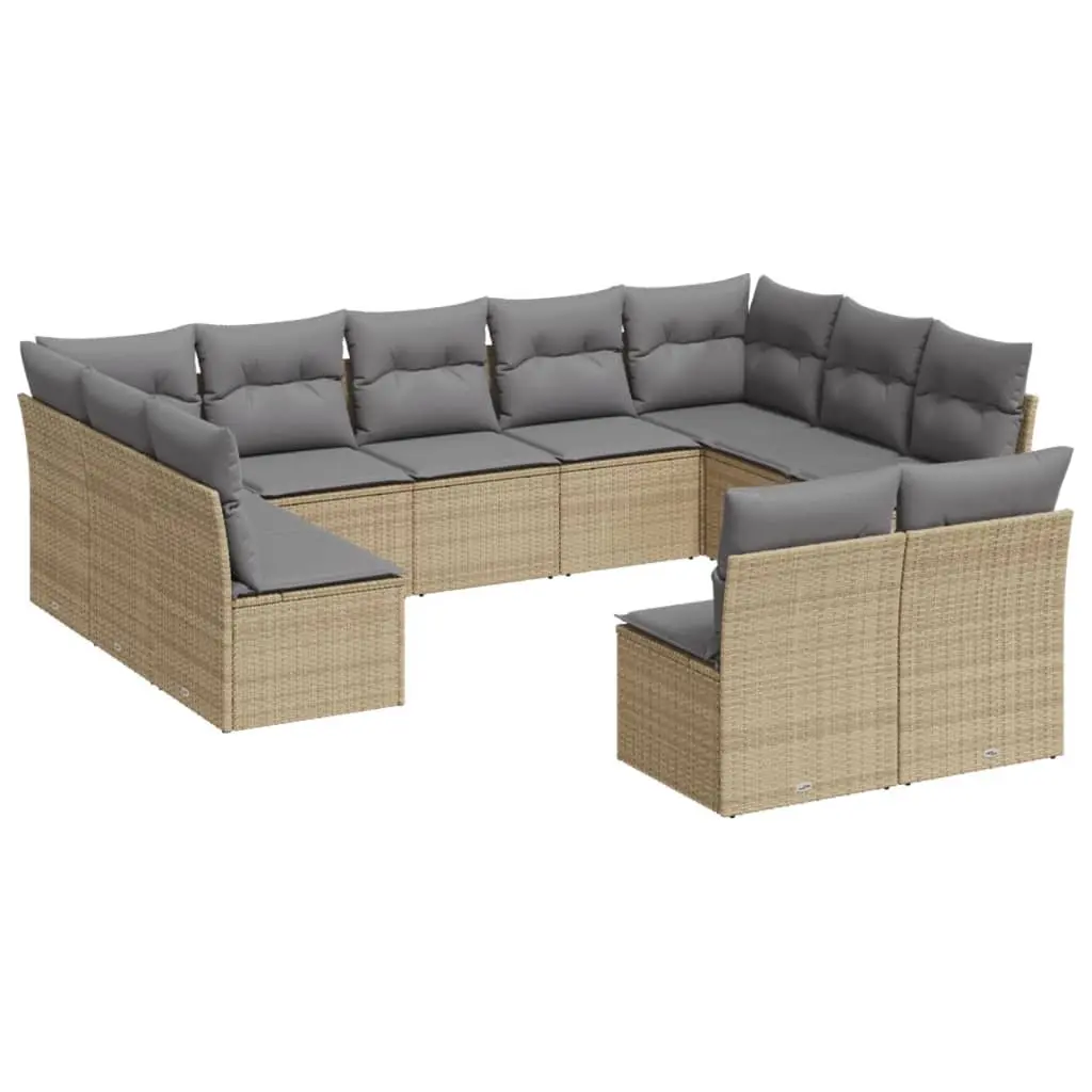 Garden Sofa Set PE Rattan 11 Piece Beige Cushions Outdoor Furniture