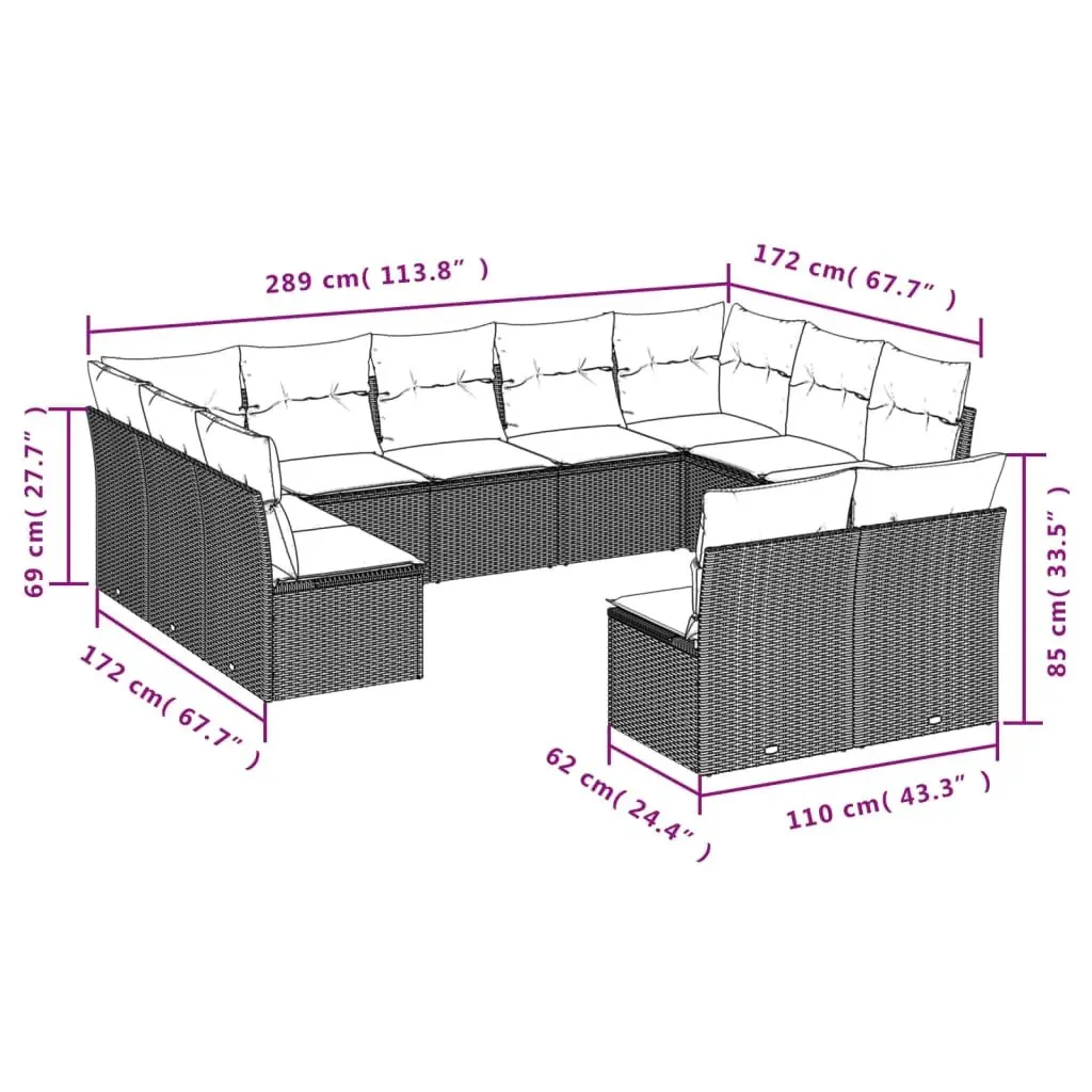 Garden Sofa Set PE Rattan 11 Piece Beige Cushions Outdoor Furniture