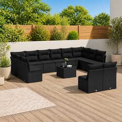Premium 13-Piece Black Poly Rattan Garden Sofa Set