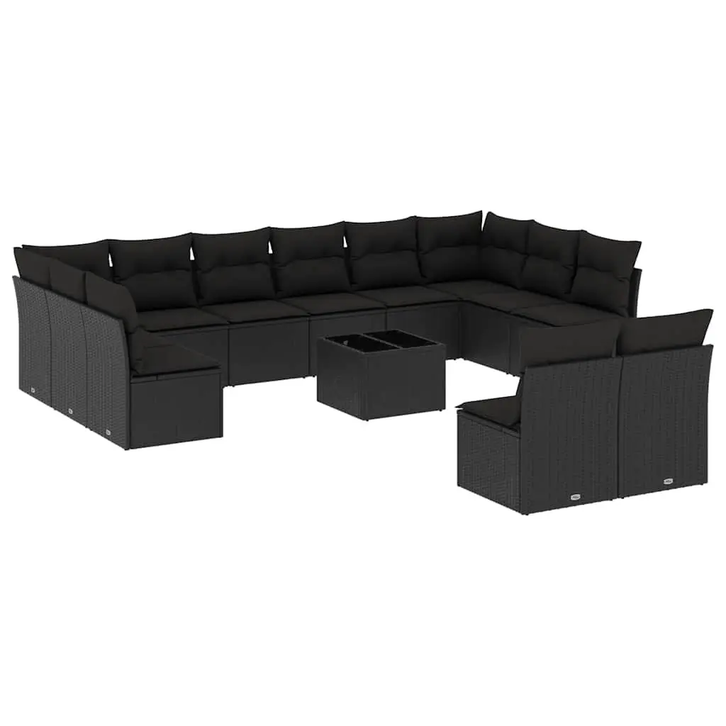 Garden Sofa Set PE Rattan 13 Piece Outdoor Furniture Black Patio Lounge Suite