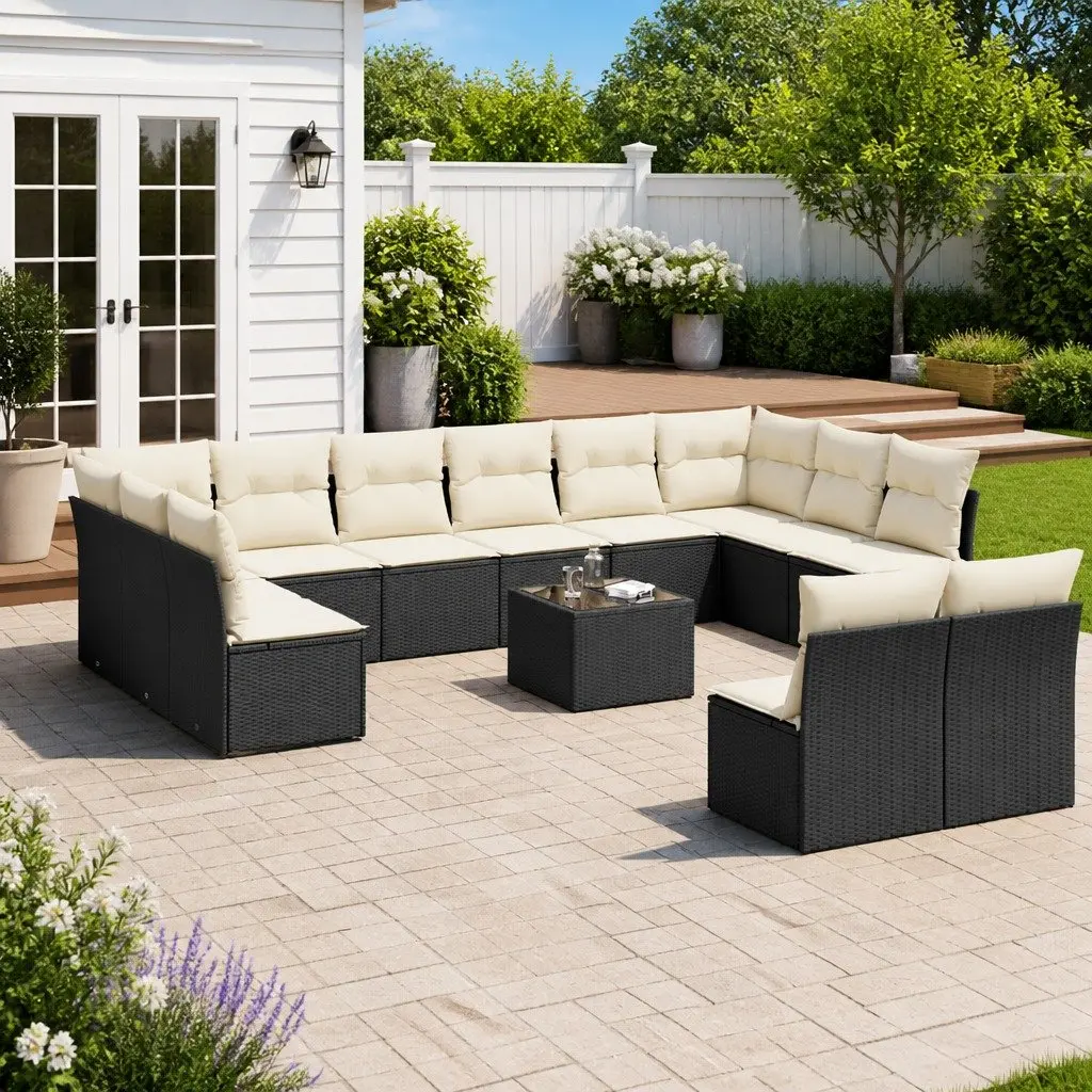 13 Piece Modular Garden Sofa Set in Black