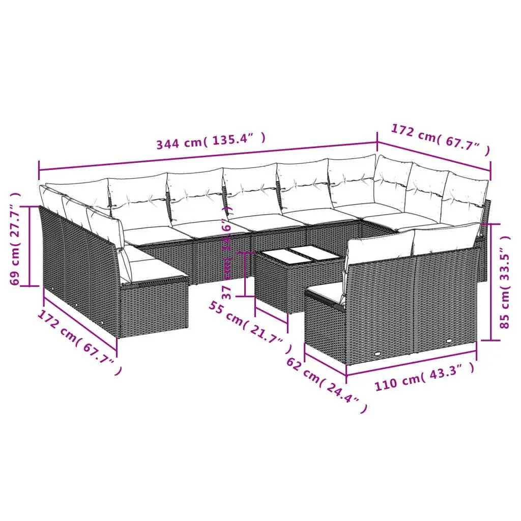 13 Piece Modular Garden Sofa Set in Black