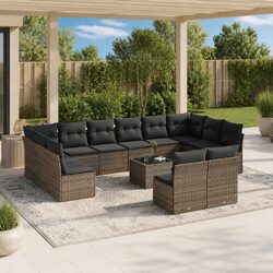 Sturdy Grey Poly Rattan Garden Sofa Set 13 Pieces