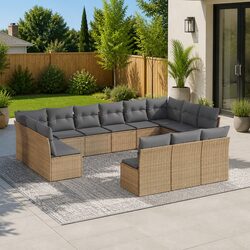 Sturdy 13 Piece Beige Garden Sofa Set with Cushions