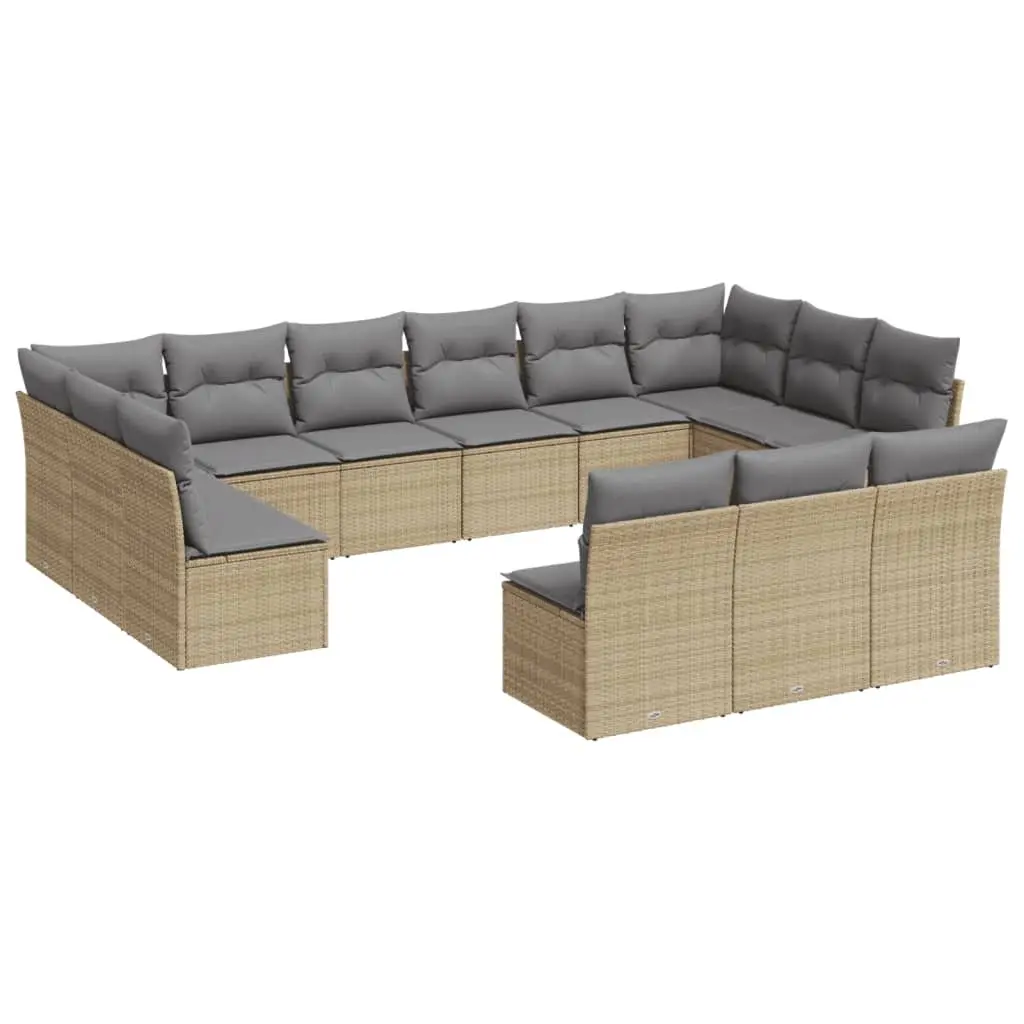 13 Piece Beige Garden Sofa Set with Cushions