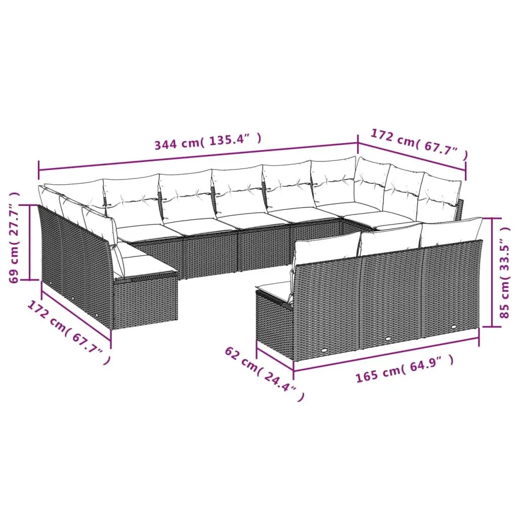 13 Piece Beige Garden Sofa Set with Cushions