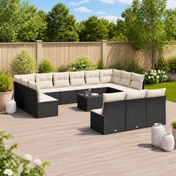 14-Piece Modular Garden Sofa Set with Black Poly Rattan
