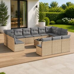 Premium 14-Piece Garden Sofa Set with Beige Cushions