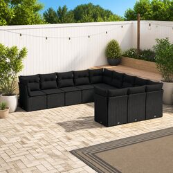 Black 11-Piece Outdoor Modular Rattan Sofa Set