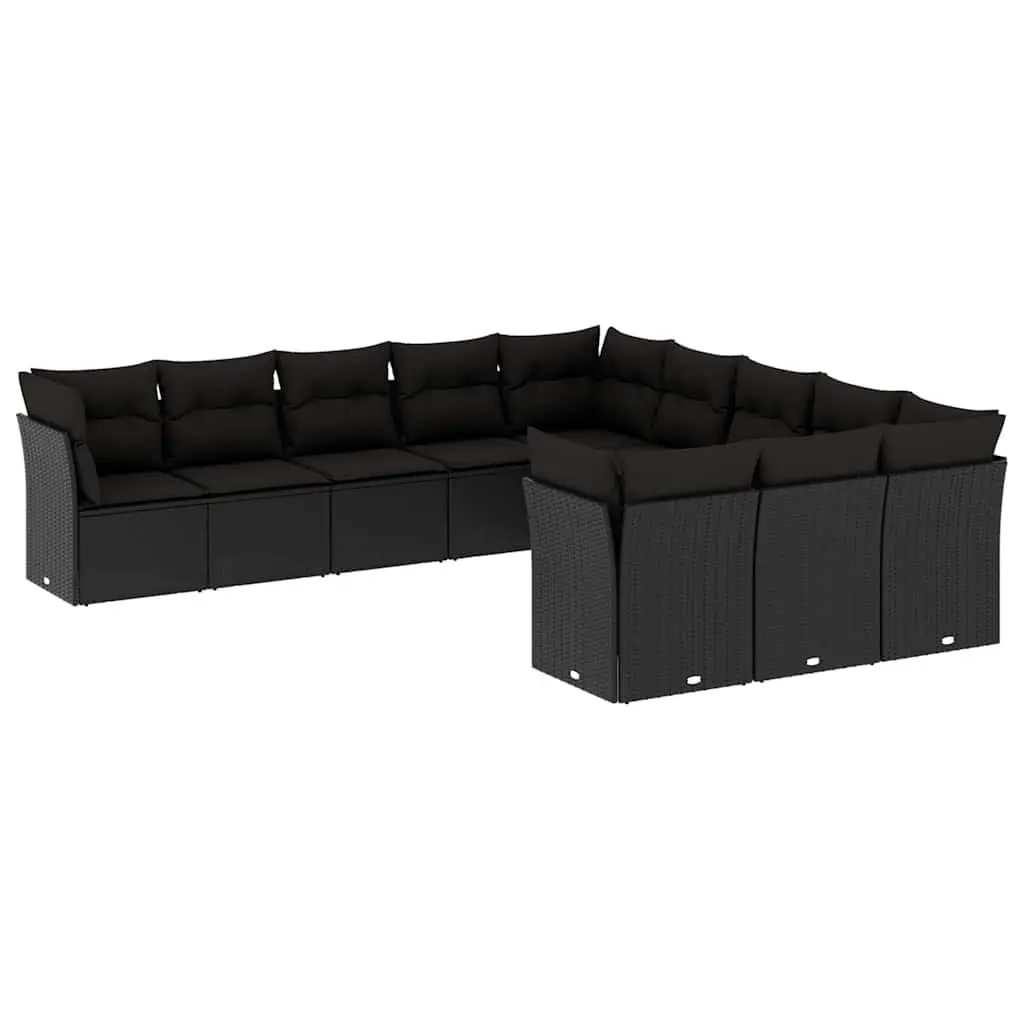 Black 11-Piece Outdoor Modular Rattan Sofa Set