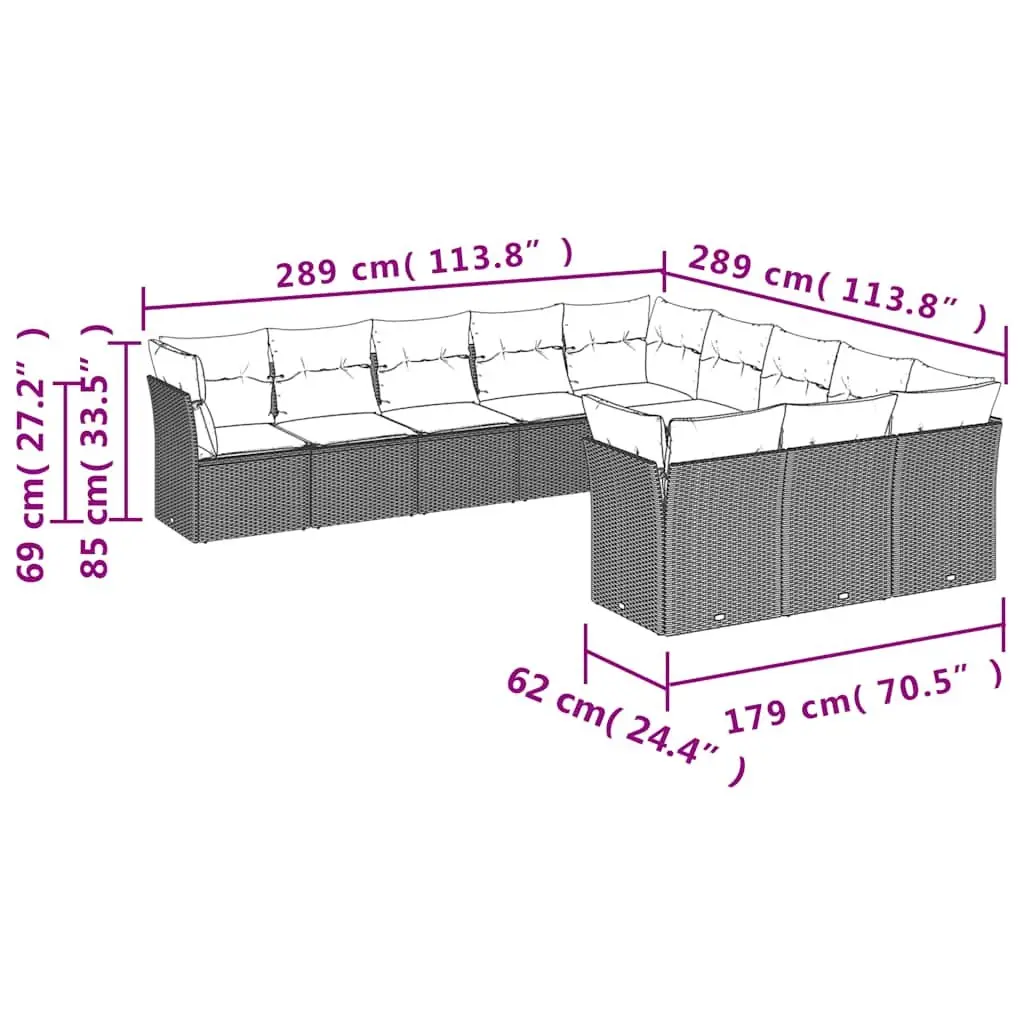 Black 11-Piece Outdoor Modular Rattan Sofa Set