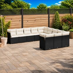 Durable 11 Piece Black Poly Rattan Garden Sofa Set