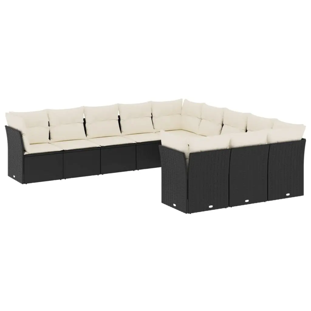 11 Piece Black Poly Rattan Garden Sofa Set
