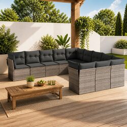 11-Piece Grey Modular Rattan Garden Sofa Set