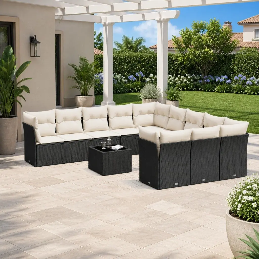 Garden Sofa Set PE Rattan 12 Piece Modular Outdoor Furniture Black