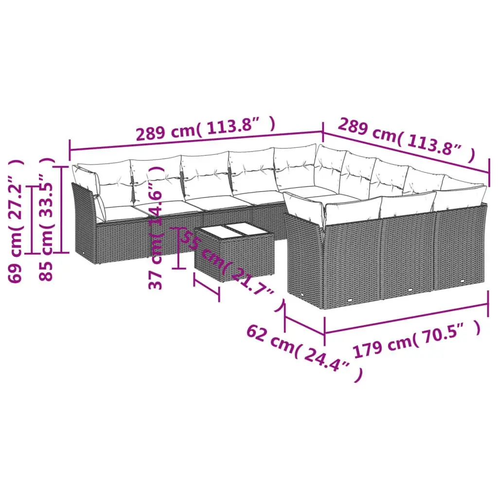 Garden Sofa Set PE Rattan 12 Piece Modular Outdoor Furniture Black
