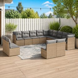 Beige 12 Piece Garden Sofa Set - Durable Modular Outdoor Furniture