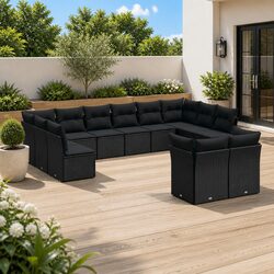12 Piece Outdoor Garden Sofa Set in Black Poly Rattan