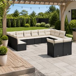 12 Piece Black Garden Sofa Set for Outdoor Relaxation