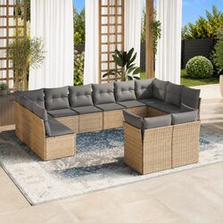 Modular Patio Sofa Set 12 Piece with Beige Cushions