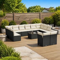 13 Piece Outdoor Black Poly Rattan Garden Sofa Set