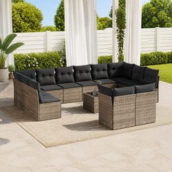 Durable 13 Piece Grey Poly Rattan Garden Sofa Set