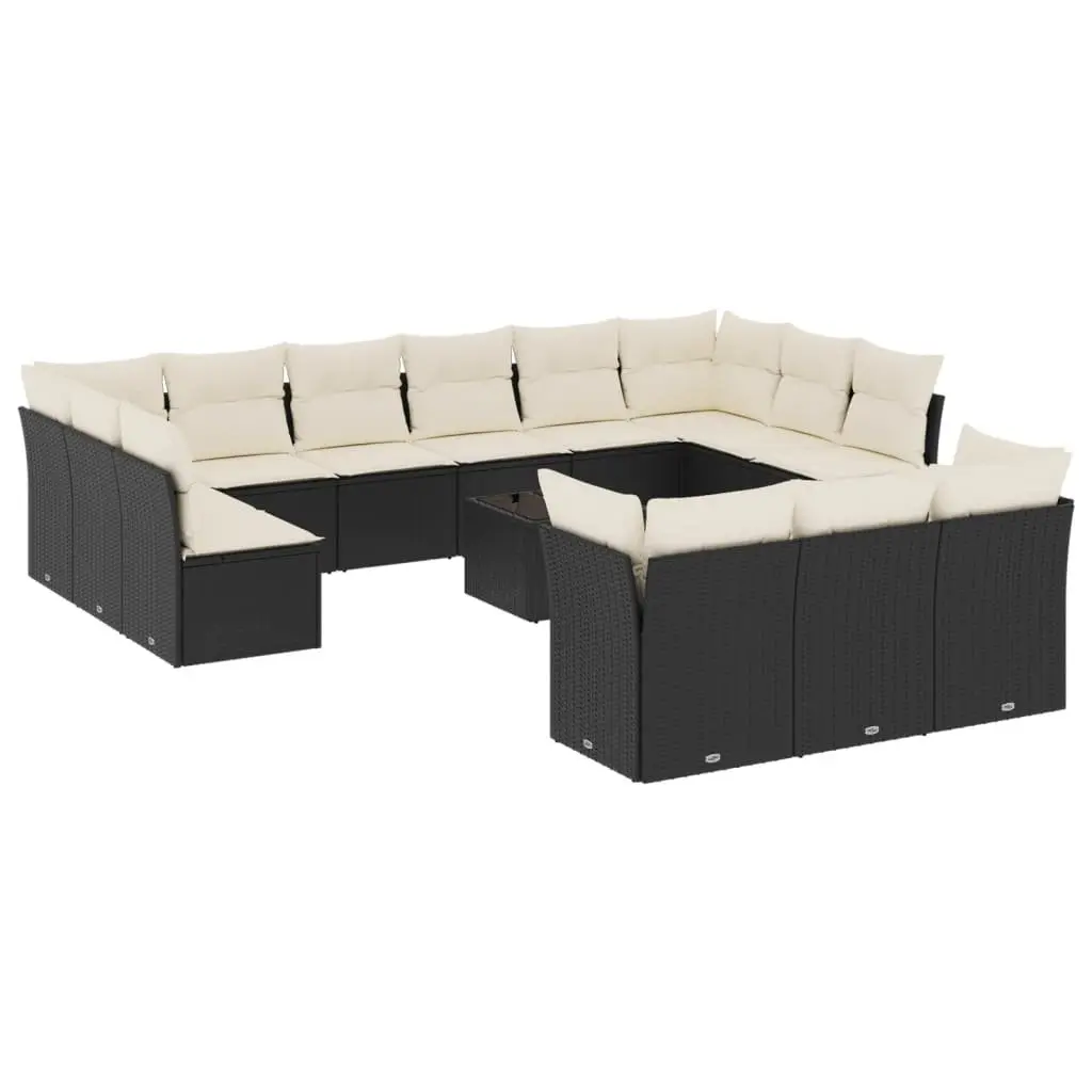 Garden Sofa Set 14 Piece Outdoor Patio Furniture Black Poly Rattan with Cushions