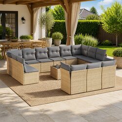Stylish 14 Piece Garden Sofa Set in Beige with Cushions