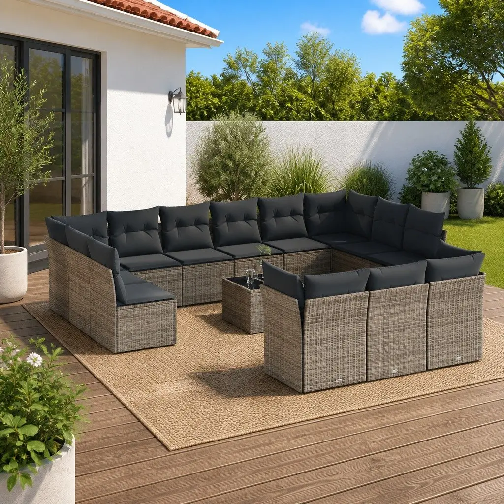 14 Piece Grey Rattan Garden Sofa Set