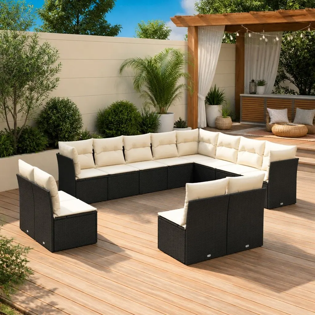 Modular Patio Sectional 12 Piece Garden Sofa Set in Black
