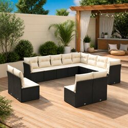 Modular Patio Sectional 12 Piece Garden Sofa Set in Black