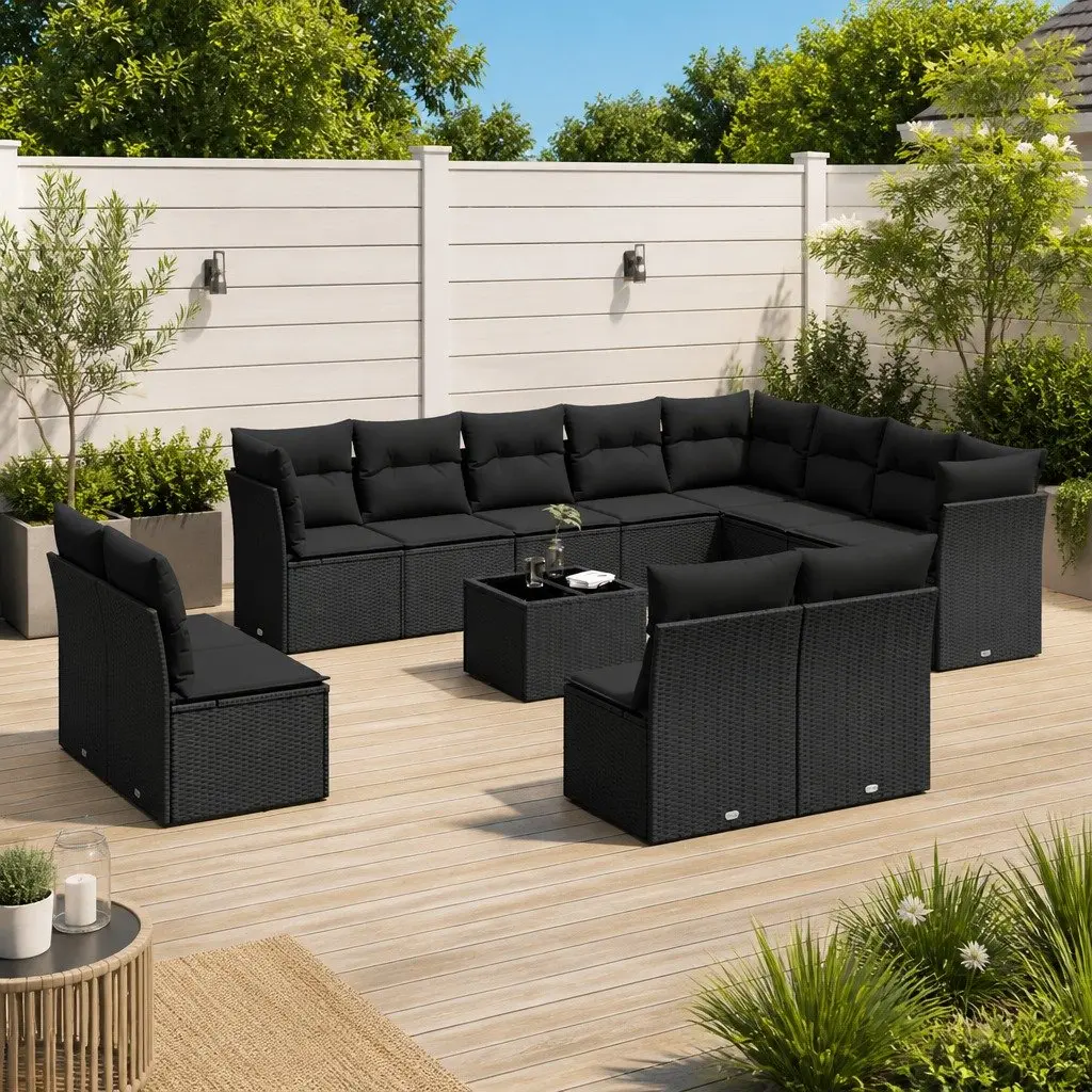 13 Piece Black Poly Rattan Garden Sofa Set